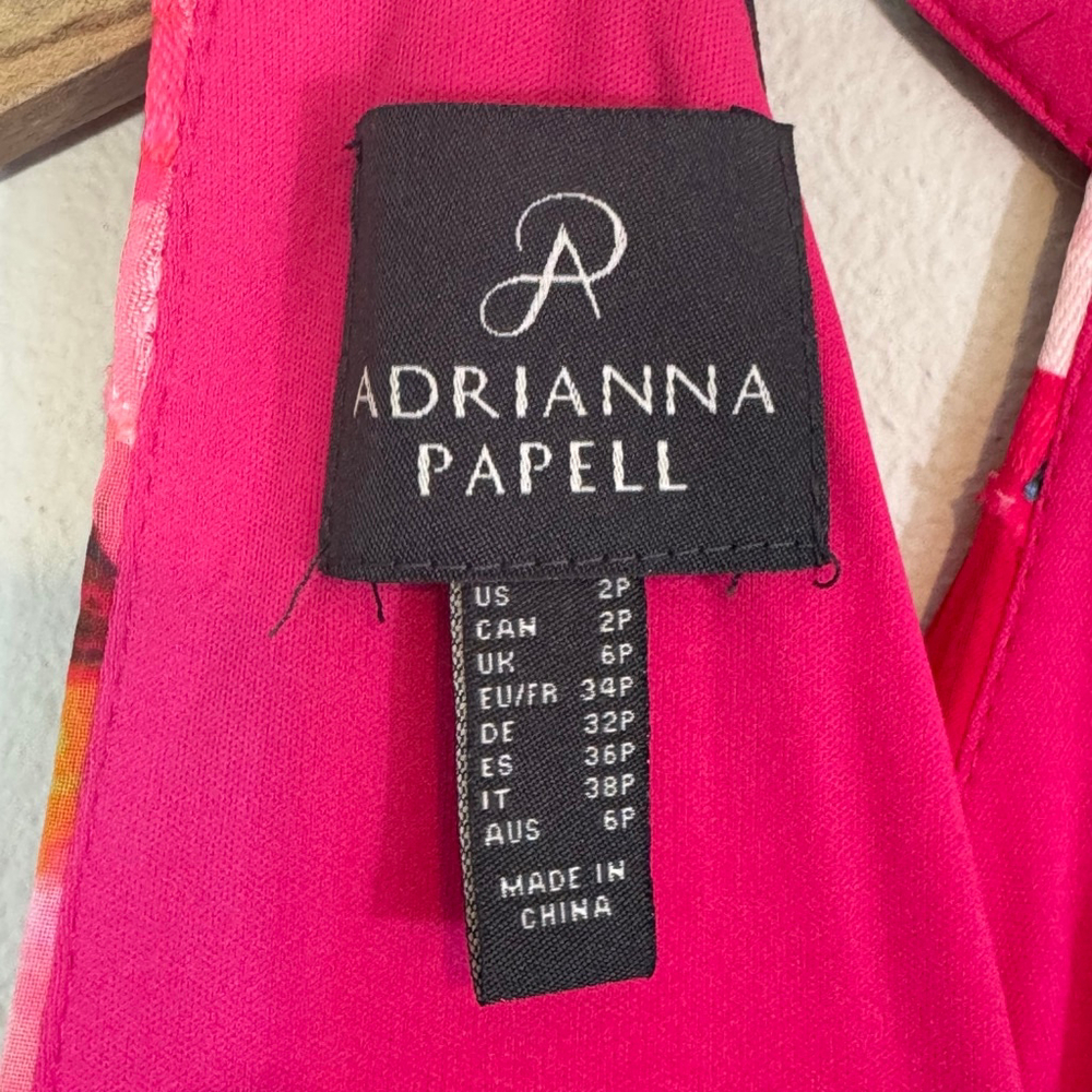 ADRIANNA PAPELL Floral Chiffon Ruffle Mermaid Cocktail Dress Pink Multi Size 2P - Picture 8 of 10